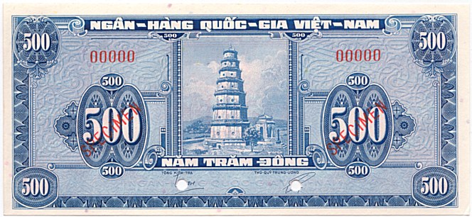 South Vietnam banknote 500 Dong 1955 specimen, face