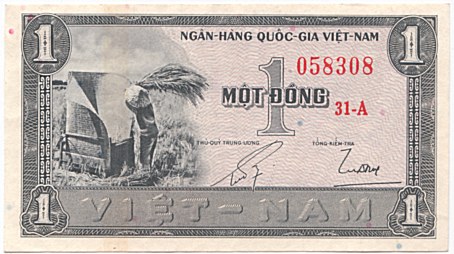 South Vietnam banknote 1 Dong 1955, face