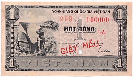 South Vietnam banknote 1 Dong 1955 specimen, face