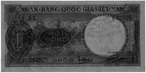 South Vietnam banknote 1 Dong 1964, watermark, Bamboo