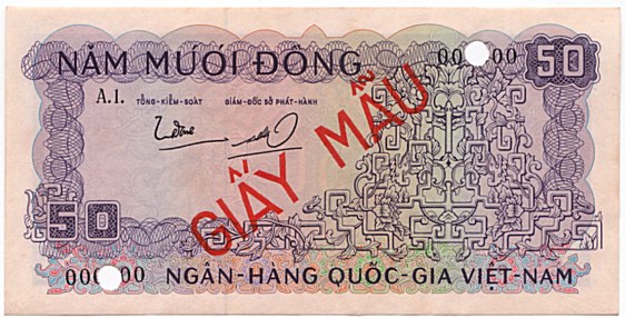 South Vietnam banknote 50 Dong 1966 specimen, face