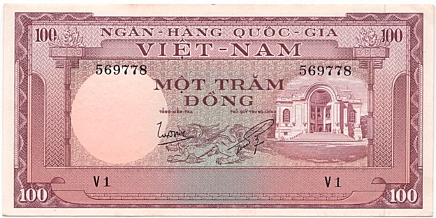 South Vietnam banknote 100 Dong 1960, face
