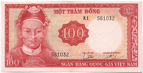 South Vietnam banknote 100 Dong 1966, face
