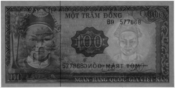 South Vietnam banknote 100 Dong 1966, watermark, Le Van Duyet