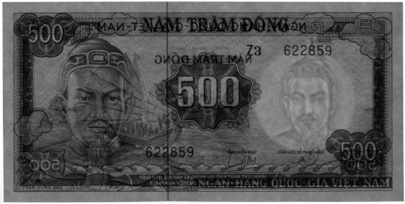 South Vietnam banknote 500 Dong 1966, watermark, Tran Hung Dao