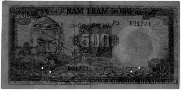 South Vietnam fake banknote 500 Dong 1966, watermark imitation
