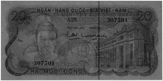 South Vietnam banknote 20 Dong 1969, watermark, Tran Hung Dao