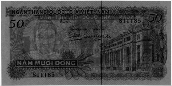 South Vietnam banknote 50 Dong 1969, watermark, Tran Hung Dao