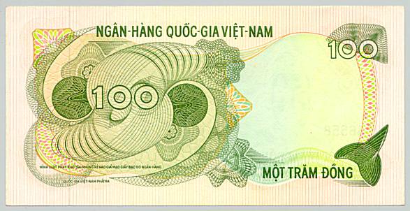 South Vietnam banknote 100 Dong 1970, back