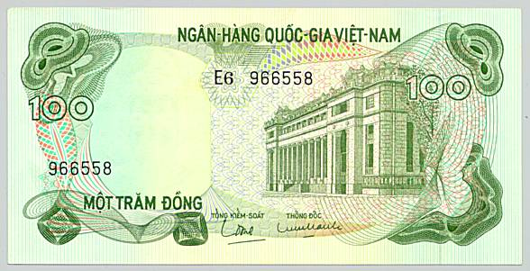 South Vietnam banknote 100 Dong 1970, face