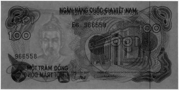 South Vietnam banknote 100 Dong 1970, watermark, Tran Hung Dao