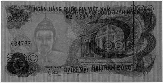 South Vietnam banknote 200 Dong 1970, watermark, Tran Hung Dao