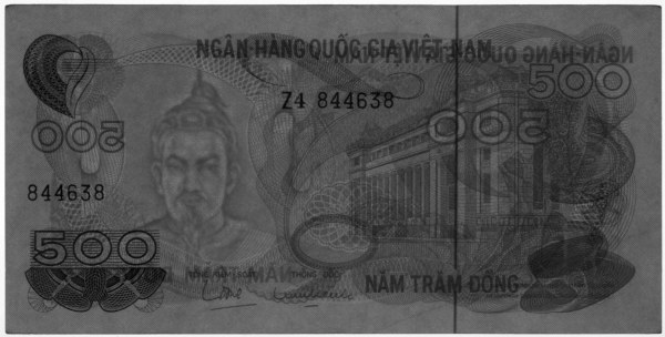 South Vietnam banknote 500 Dong 1970, watermark, Tran Hung Dao