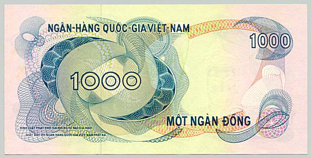 South Vietnam banknote 1000 Dong 1971, back
