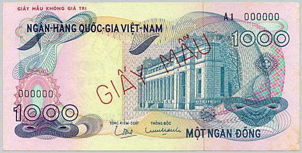 South Vietnam banknote 1000 Dong 1971 specimen, face
