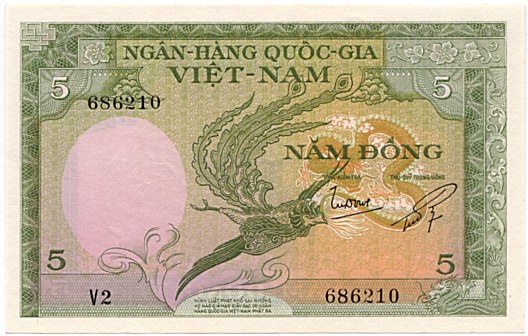 South Vietnam banknote 5 Dong 1955, face