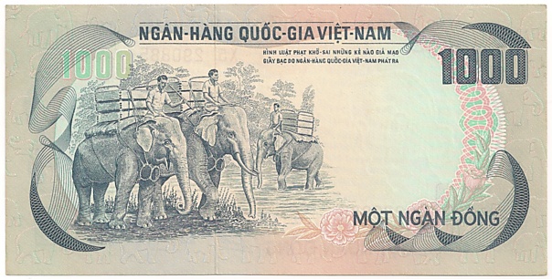 South Vietnam banknote 1000 Dong 1972, back