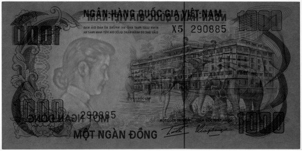 South Vietnam banknote 1000 Dong 1972, watermark, woman's head