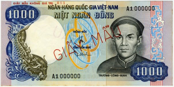 South Vietnam banknote 1000 Dong 1975 specimen, face