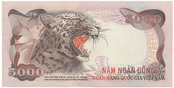 South Vietnam banknote 5000 Dong 1975, back