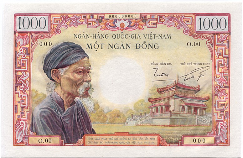 South Vietnam banknote 1000 Dong 1955 proof, face