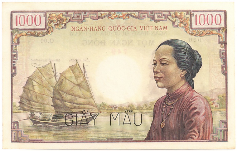 South Vietnam banknote 1000 Dong 1955 specimen, back
