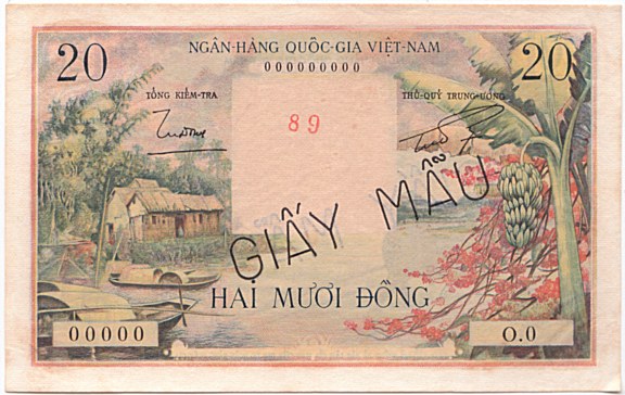 South Vietnam banknote 20 Dong 1956 specimen, face