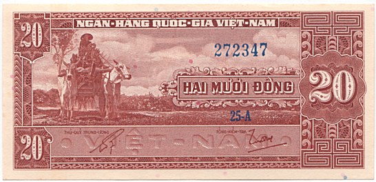 South Vietnam banknote 20 Dong 1962, face