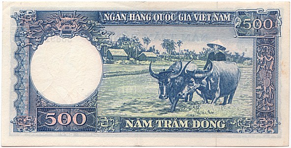 South Vietnam banknote 500 Dong 1962, back