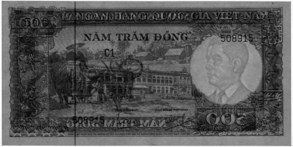 South Vietnam banknote 500 Dong 1962, watermark, President Diem