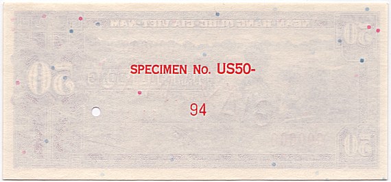 South Vietnam banknote 50 Dong 1956 specimen, face, side 2