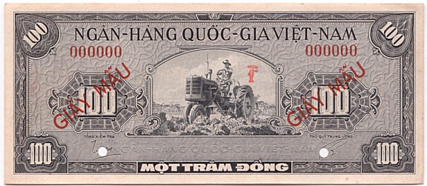 South Vietnam banknote 100 Dong 1955 specimen, face