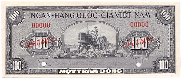 South Vietnam banknote 100 Dong 1955 specimen, face
