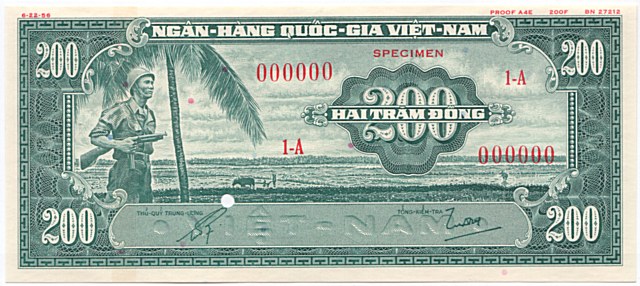 South Vietnam banknote 200 Dong color proof, green, face