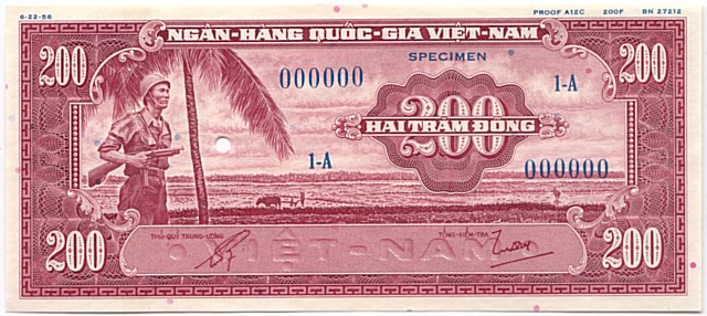 South Vietnam banknote 200 Dong color proof, lilac, face