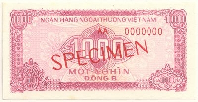 Vietnam foreign exchange certificate 1000 dong 1987 specimen, face