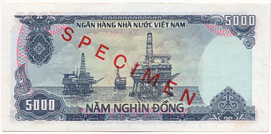 Vietnam banknote 5000 Dong 1987 specimen, 5000₫, back