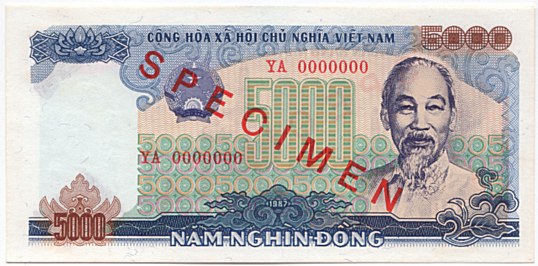 Vietnam banknote 5000 Dong 1987 specimen, 5000₫, face