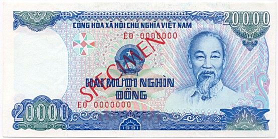 Vietnam banknote 20,000 Dong 1991 specimen, 20000₫, face