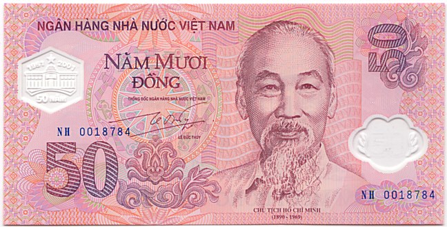 Vietnam 50 Dong 2001 polymer banknote, face