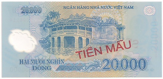 Vietnam polymer 20,000 Dong banknote specimen, 20000₫, back