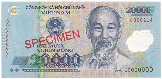 Vietnam polymer 20,000 Dong banknote specimen, 20000₫, face