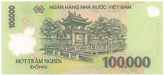 Vietnam polymer 100,000 Dong 2004 banknote, 100000₫, back