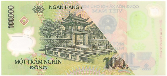 Vietnam polymer 100,000 Dong 2006 banknote error, 100000₫, back