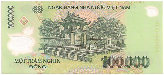 Vietnam polymer 100,000 Dong 2011 banknote, 100000₫, back
