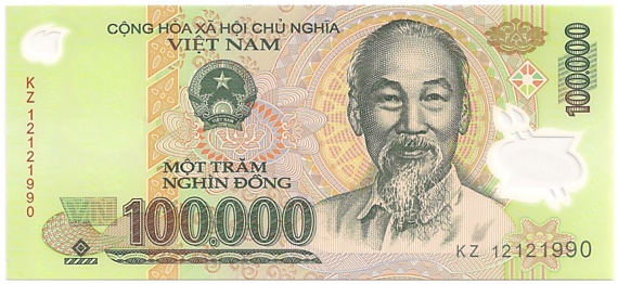 Vietnam polymer 100,000 Dong banknotes
