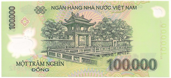 Vietnam polymer 100,000 Dong 2013 banknote, 100000₫, back