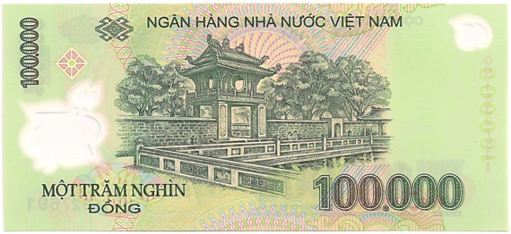 Vietnam polymer 100,000 Dong 2015 banknote, 100000₫, back