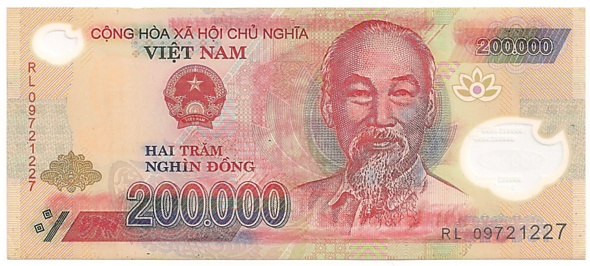 Vietnam polymer 200,000 Dong 2009 banknote error, 200000₫, face