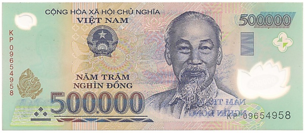 Vietnam polymer 500,000 Dong 2009 banknote error, 500000₫, face